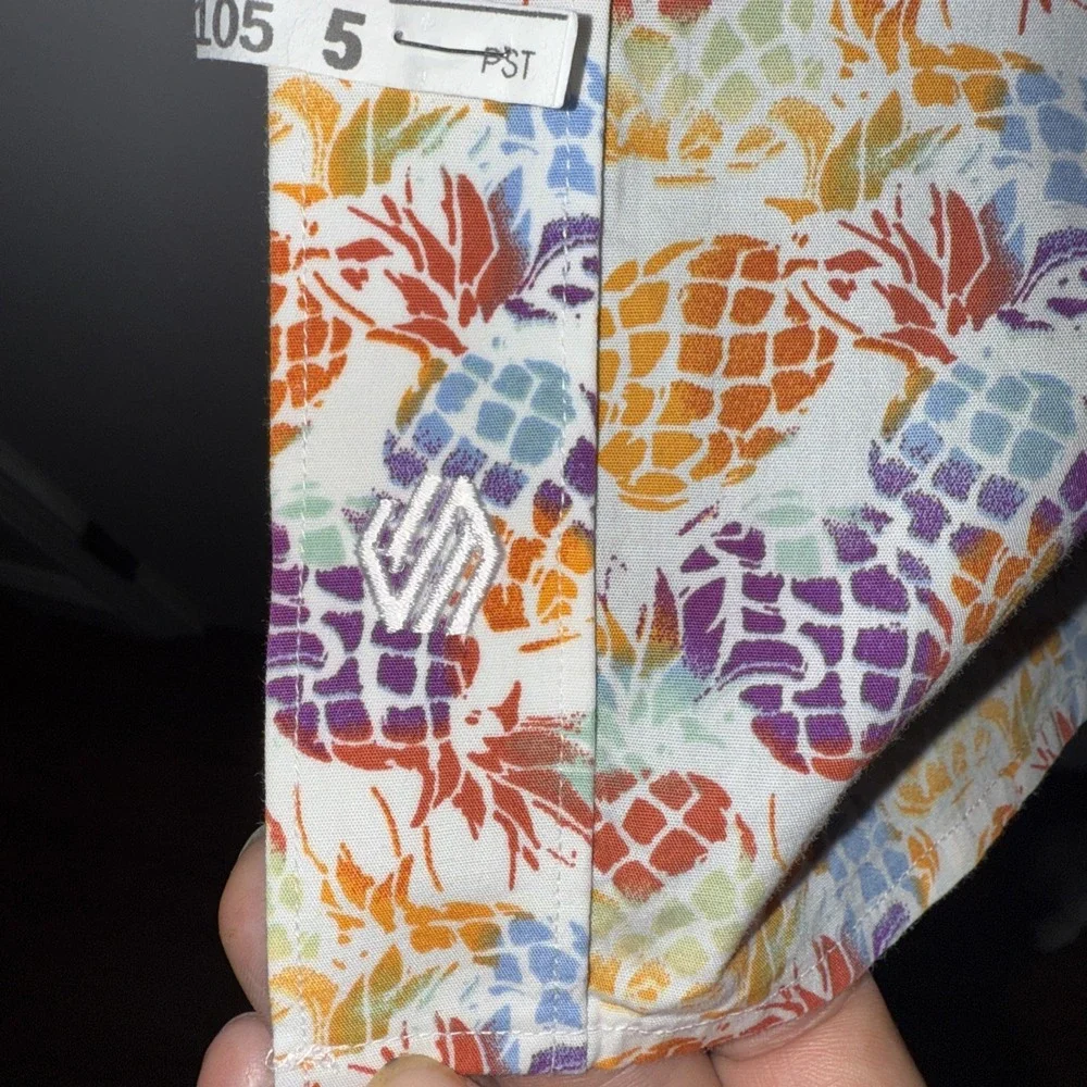 Johnston & Murphy Men L Pineapple Multicolor Button Up Short Slv Tropical Beach - Picture 2 of 9